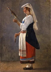 Une des deux études italiennes : Une paysanne italienne filant, 1820